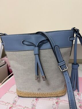 Ralph Lauren Light Blue Trim Canvas Crossbody Bucket Bag